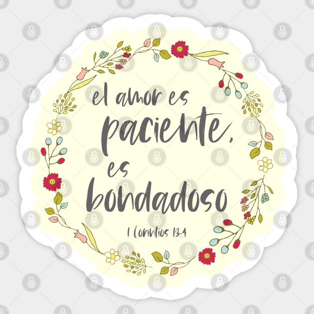 Bíblico Cristiano: El amor es paciente, es bondadoso (texto gris, español) Sticker by Ofeefee